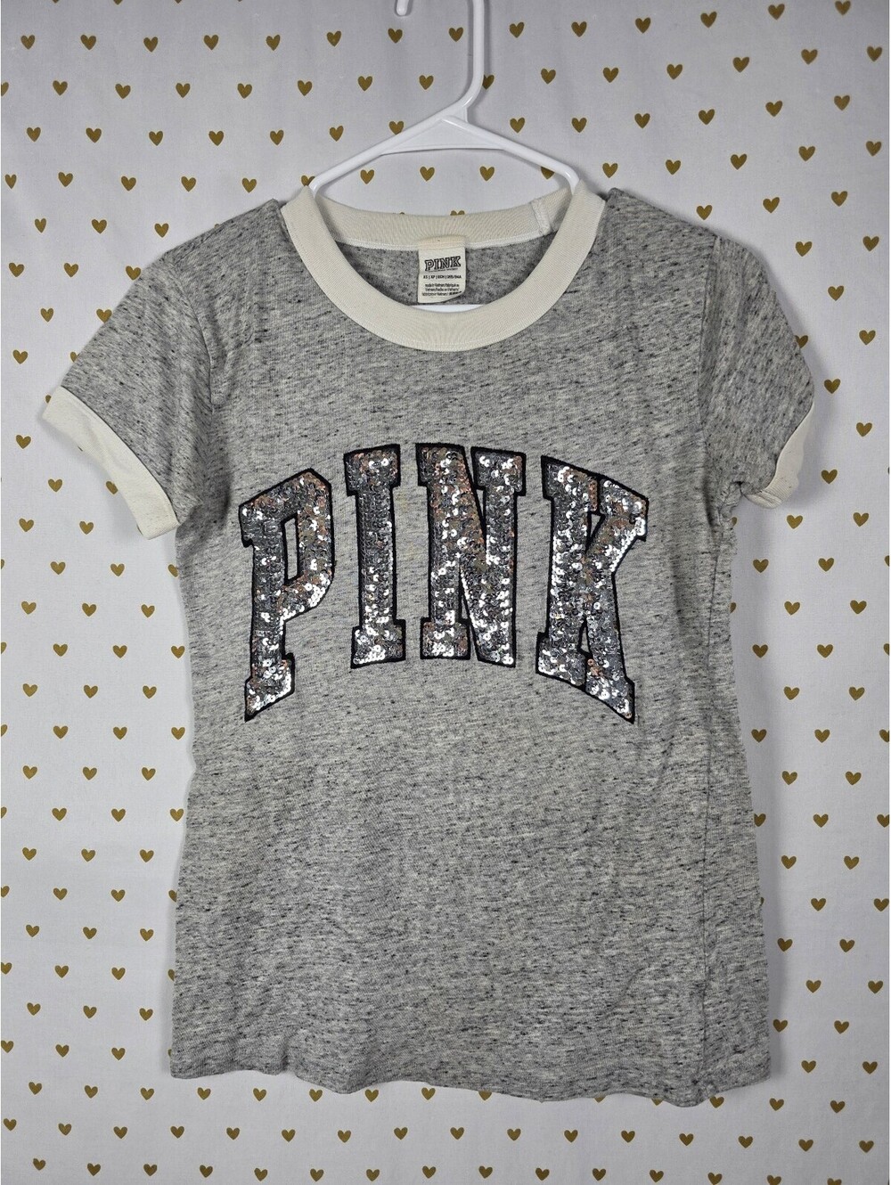 Victorias Secret PINK Grey Bling Sequin Ringer Tee shirt XS